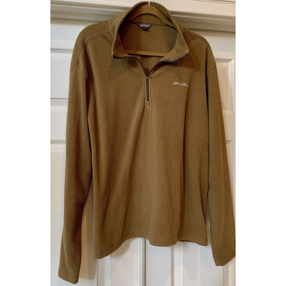 Eddie Bauer Men's XL 1/4 Zip Fleece Pullover‎ Brown Sweater Hiking Outdoor Warm